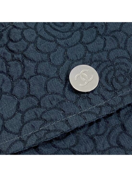 Chanel Camellia CC Logo Stand Collar Jacket Coat 38 Navy - Picture 8 of 10